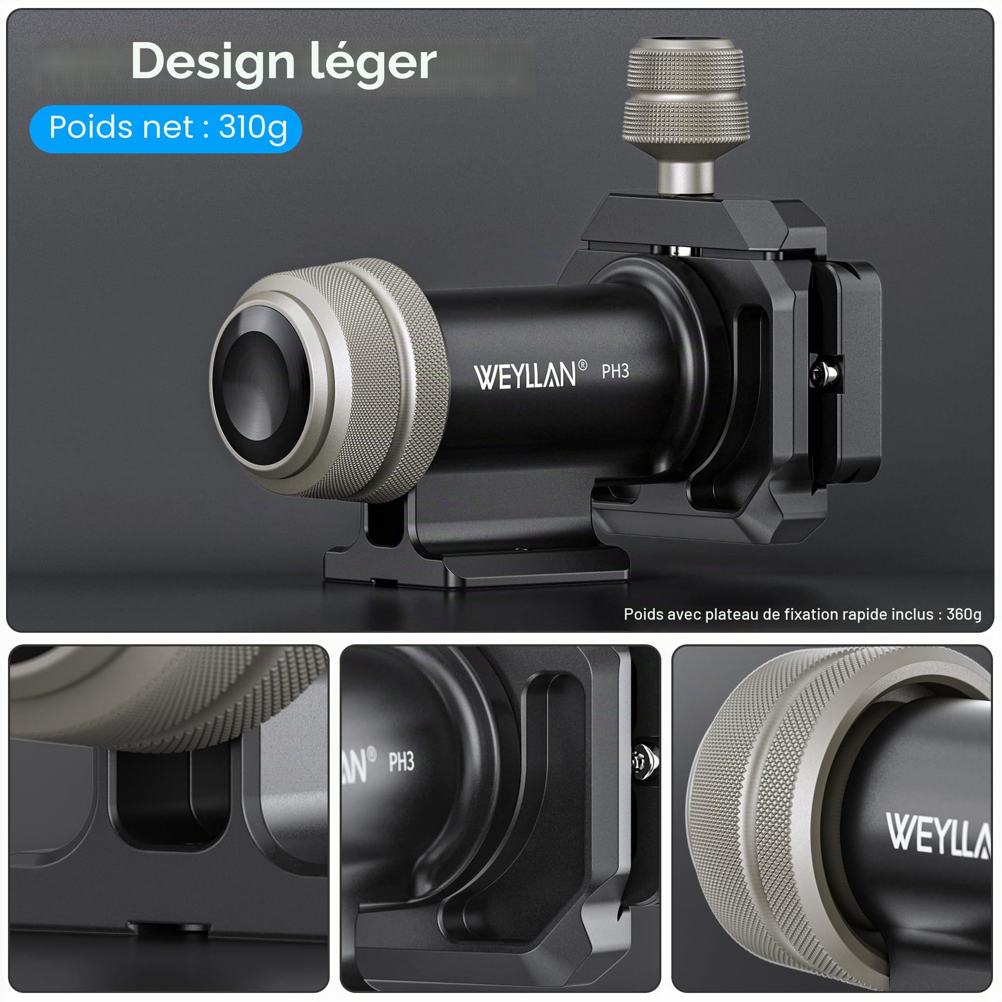 WEYLLAN PH3 Monopode cardan tête, Selle latérale Monopode tête inclinable