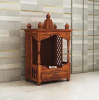 Ganpati Arts Solid Sheesham Wooden Temple with 1 Drawer for Home and Offices (Natural Finish) 1 Year Warranty