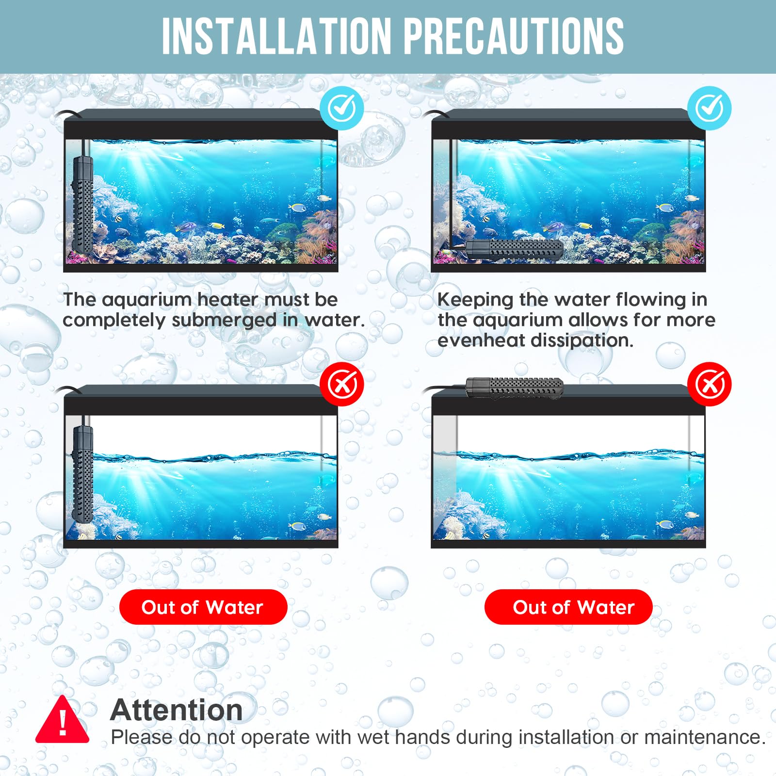 Riscaldatore per acquario, 100 W/200 W/300 W/500 W, sommergibile, con protezione da sovratemperatura e spegnimento automatico quando si lascia acqua per acqua salata e acqua dolce 320