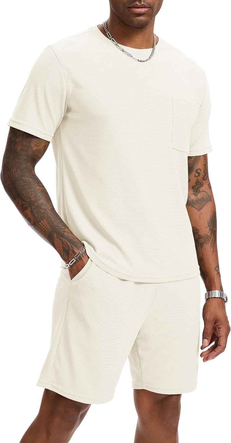 Mens Short Sets 2 Piece Outfits Fashion Summer Tracksuits Casual Set Short Sleeve and Shorts Set for Men - Image 3