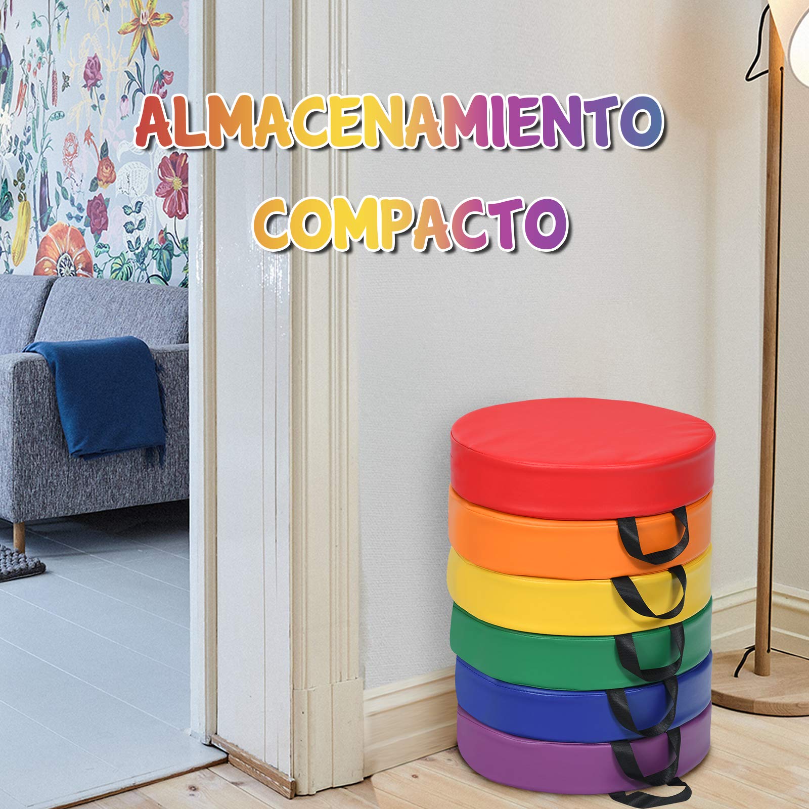 COSTWAY Juego de 6 Pizas Cojines para Niños con Asa y Cremallera Cojines de Suelo Asiento Multicolor para Habitaciones Infantiles y Guardería