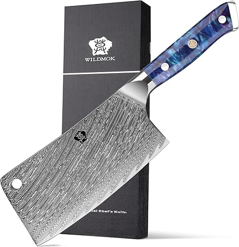 WILDMOK Cuchillo de carnicero profesional de 7 pulgadas, cuchillo de carnicero de acero de damasco, cuchillo de cocina de carnicero resistente,