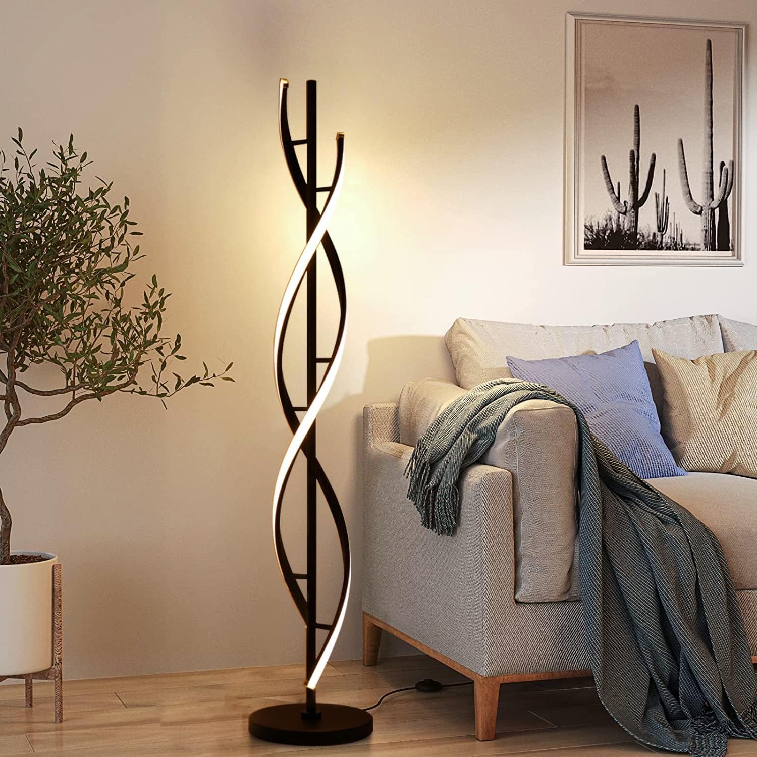 Stehlampe LED Fernbedienung,Schwarz Spirale Dimmbar Moderne Kreative Innendesign Dekorative Beleuchtung Wohnzimmer Lampe Energiesparende Multi-Color Temperatur Innenlampe
