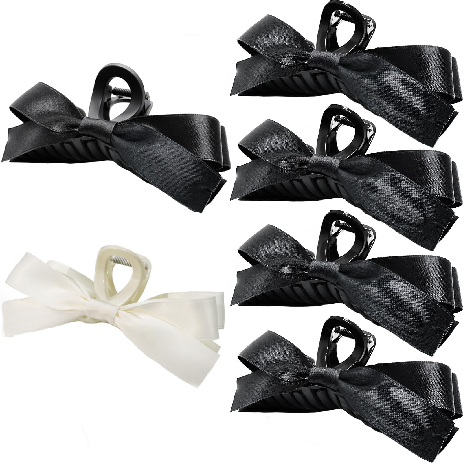 Sizobi 2Pcs Bow Claw Clips (Black & White) and 4PCS Bow Claw Clip (Black)