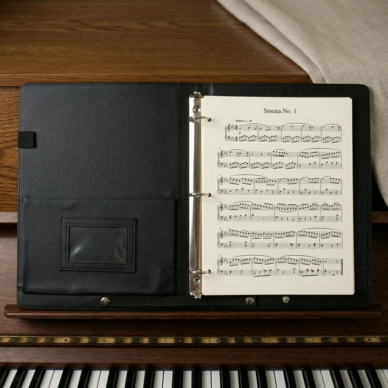 Classeur Partition Musique, Pochette à Partitions A4, Porte Partition Choralewith 3 Rings, Porte-Partitions de Luxe A4 en PU avec Sangle et Porte-Stylo pour Documents, Papier
