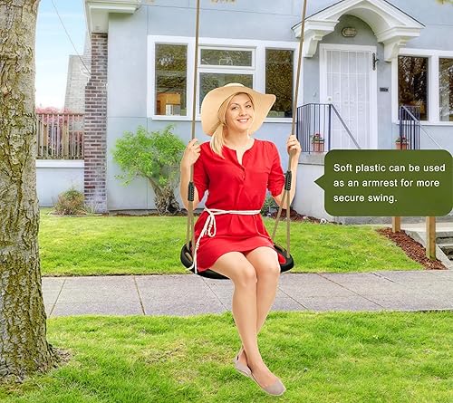 Miniatura 4 de BeneLabel Asiento de columpio resistente con cuerda ajustable y mosquetones, diseño de cojín antideslizante, juego de columpios para patio de