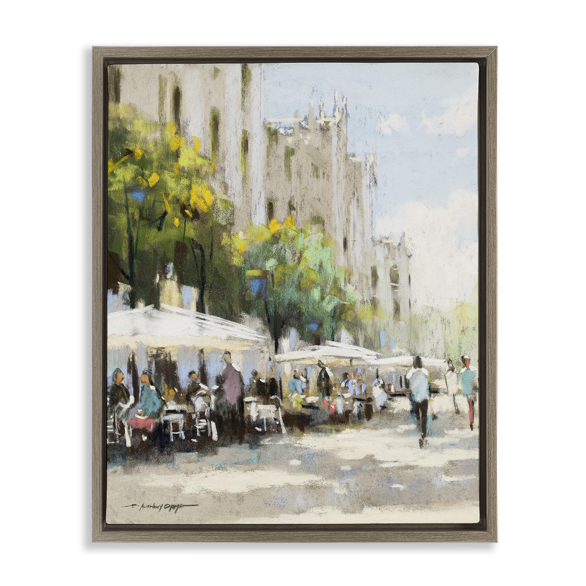 Stupell Industries Montalcino Elm (Textured) Street Cafe Boulevard Cityscape, 16 X 20 Inch Canvas In Floater Frame