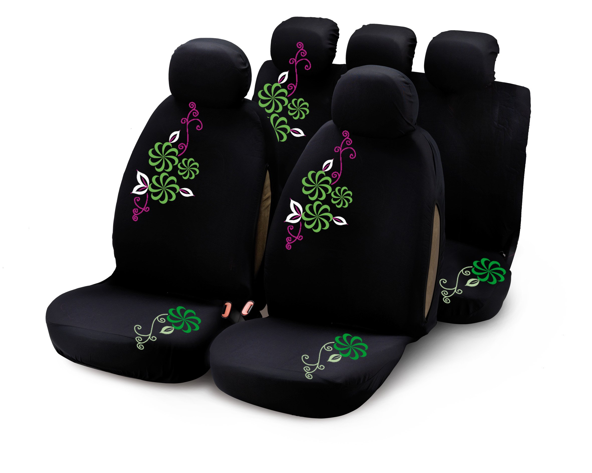 Bottari SpA 29012 My Flower Swivel Car Covers - Black/Green/Violet (9 Pieces)