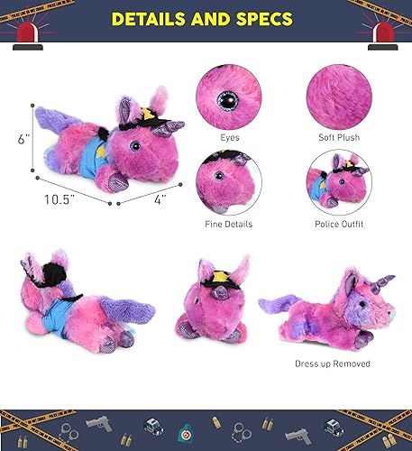 Miniatura 3 de DolliBu Monday - Peluche de unicornio rosa para oficial de policía, disfraz de policía de unicornio suave con lindo uniforme de policía y traje de