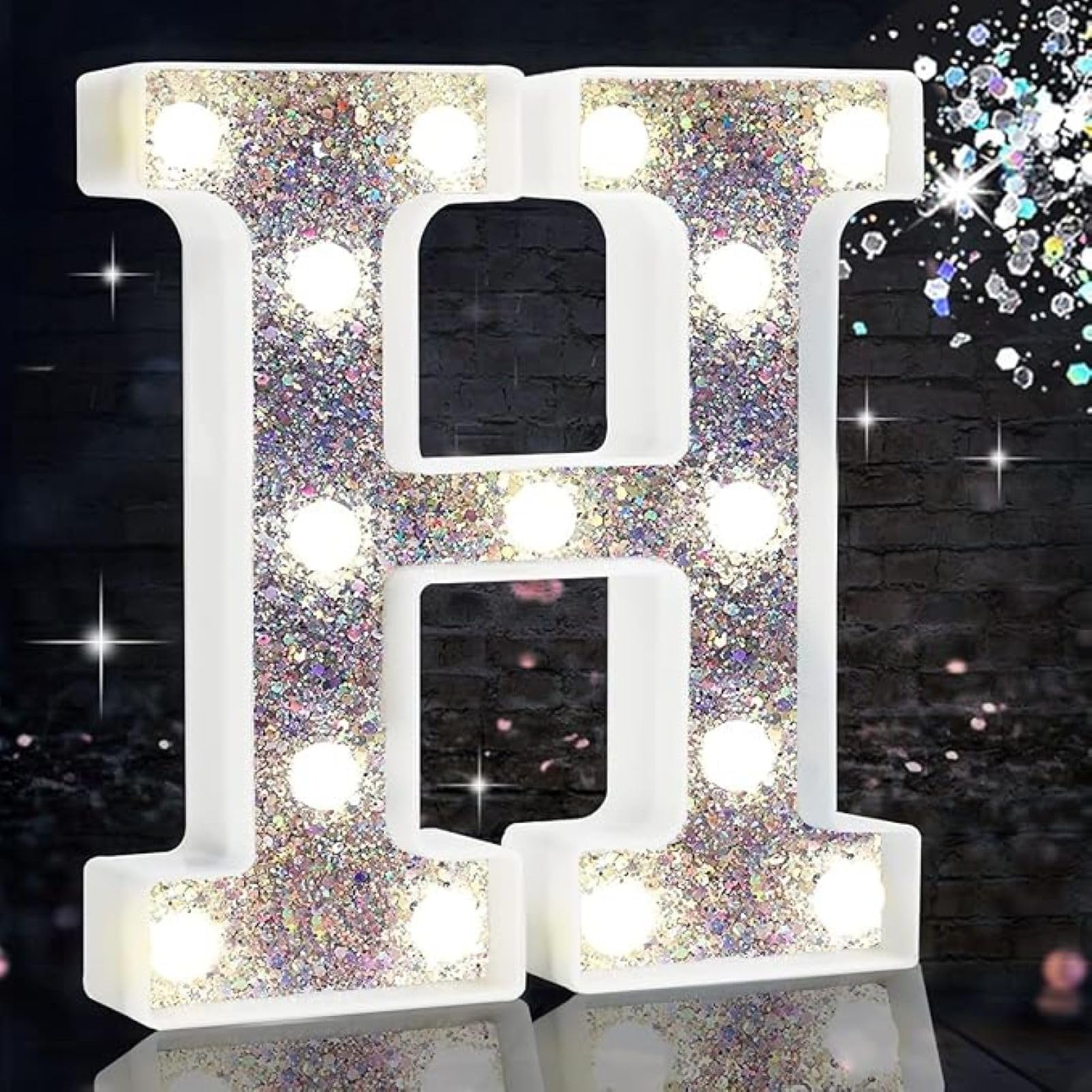 Jemnpela LED Marquee Letter Number Sign Lights Glitter Light Up Alphabet Figure Night Light for Birthday Party Wedding Home Bar Holiday Wall Decoration