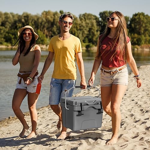 Miniatura 8 de COSTWAY Enfriador de 16 cuartos de galón, caja de hielo aislada para 24 latas con mango resistente y 2 portavasos, retención de hielo de 3 a 5 días,