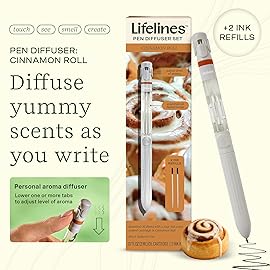 Lifelines Pen Diffuser Set, Cinnamon Roll - 1mm Black Ballpoint Pen with Scented Essential Oil Blend & 2 Ink Refills - Aromatherapy Diffuser & Sensory Immersion Diffuse Aroma As You Write