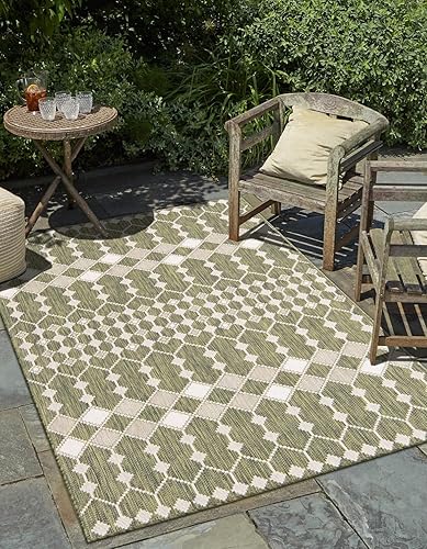 Unique Loom Outdoor Trellis Collection Alfombra de área - Traliccio (10 pies x 14 pies 1 pulgada Rectangular, Verde Marfil)
