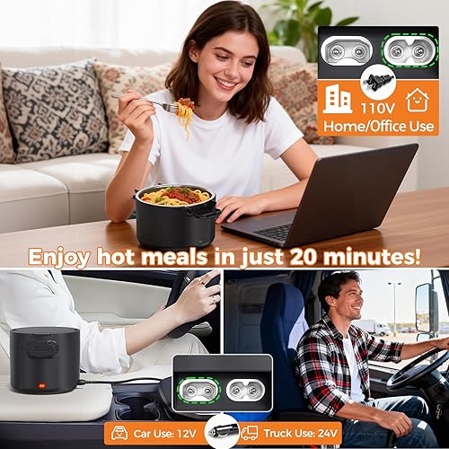 Miniatura 4 de Lonchera eléctrica, calentador de alimentos portátil de 33 onzas, calentamiento rápido de 100 W y acero inoxidable 304 a prueba de fugas, 3 en 1