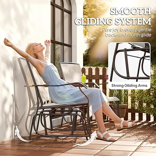 Miniatura 4 de Outsunny Sillas planeadoras para exteriores con mesa auxiliar, mecedora de 2 asientos para patio, sofá biplaza con correa transpirable para patio