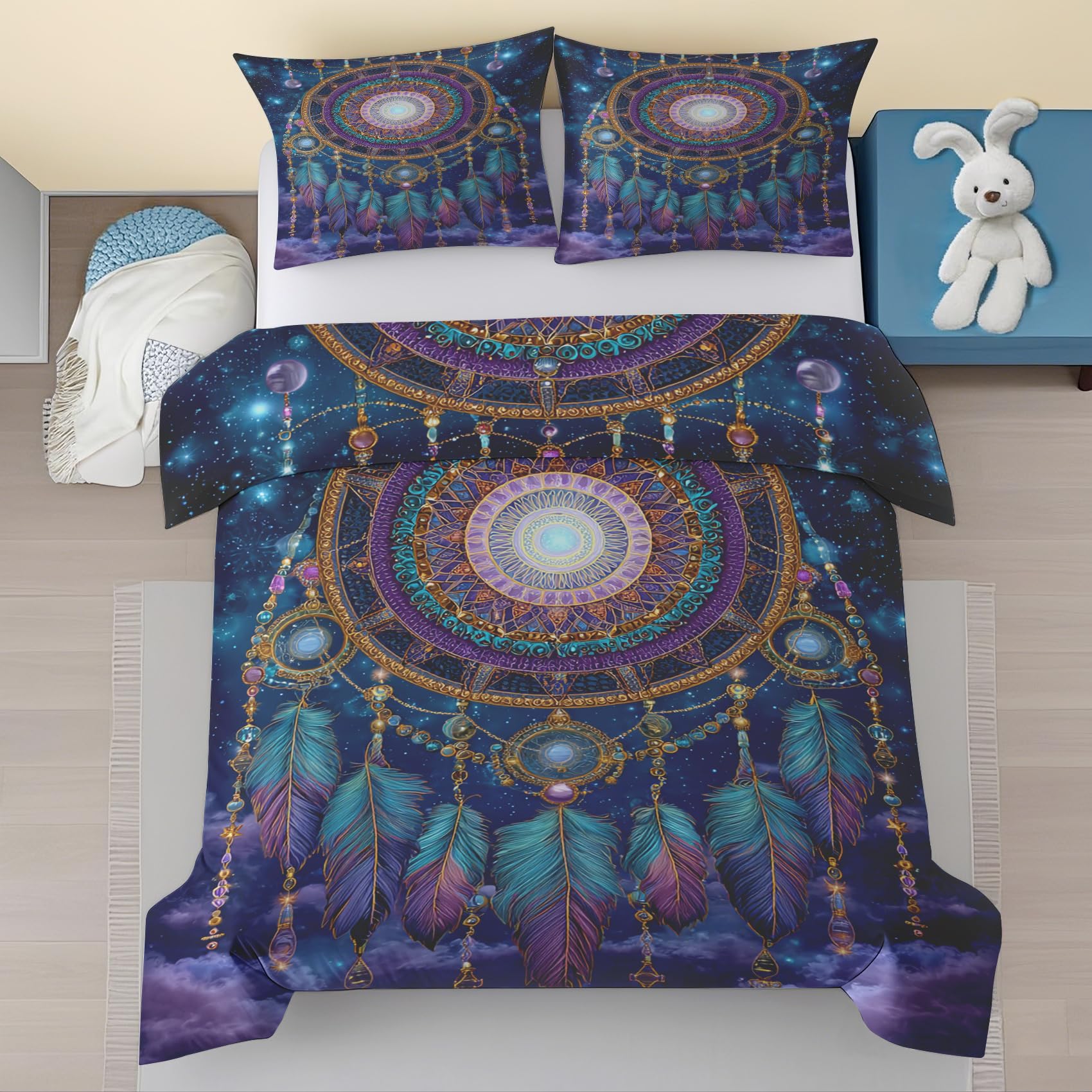 Housse de couette 200x200 en microfibre supérieure durable et douce motif plume
