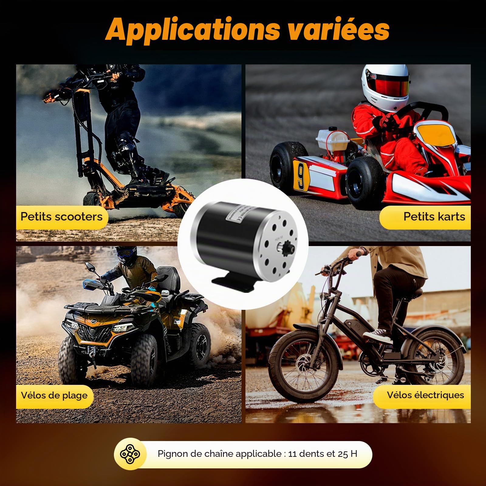 Kit de moteur électrique, 36 V 800 W CC, moteur à balais, contrôleur, unité de commande, poignée d'accélérateur avec régulateur + clé à vis pour trottinettes électriques, karts à pédales, vélos