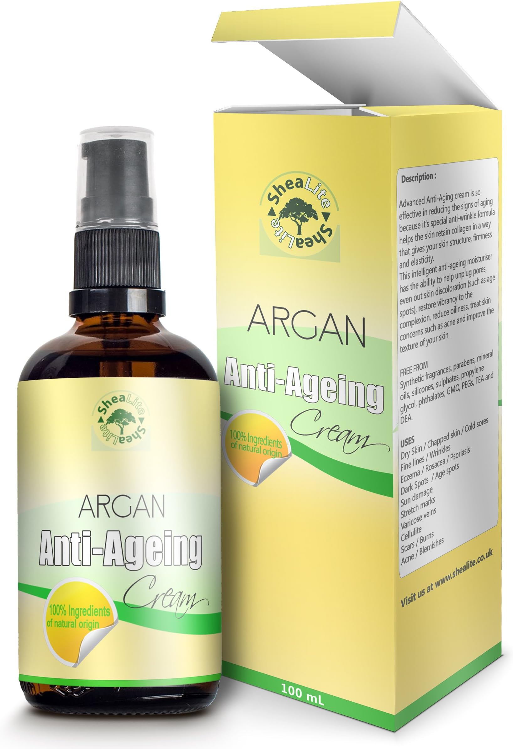 SheaLite Anti Ageing Face Wrinkle Cream with Argan/Organic Coconut Oil 100 ml