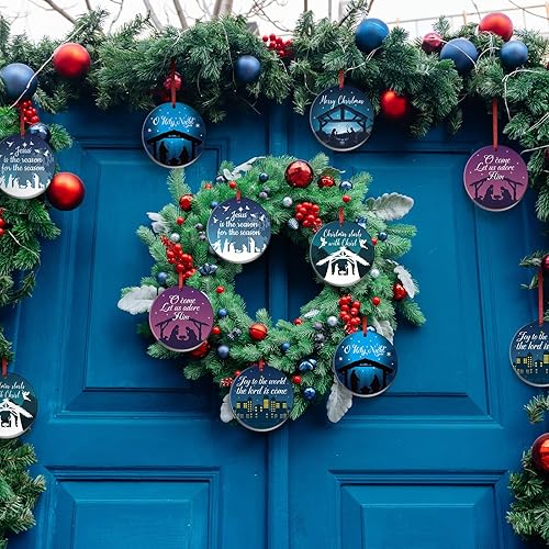 Miniatura 6 de Karenhi 6 adornos de Navidad de Navidad de Noche Santa, adornos religiosos cristianos para árbol de Navidad, cerámica redonda de Jesús, Belén,