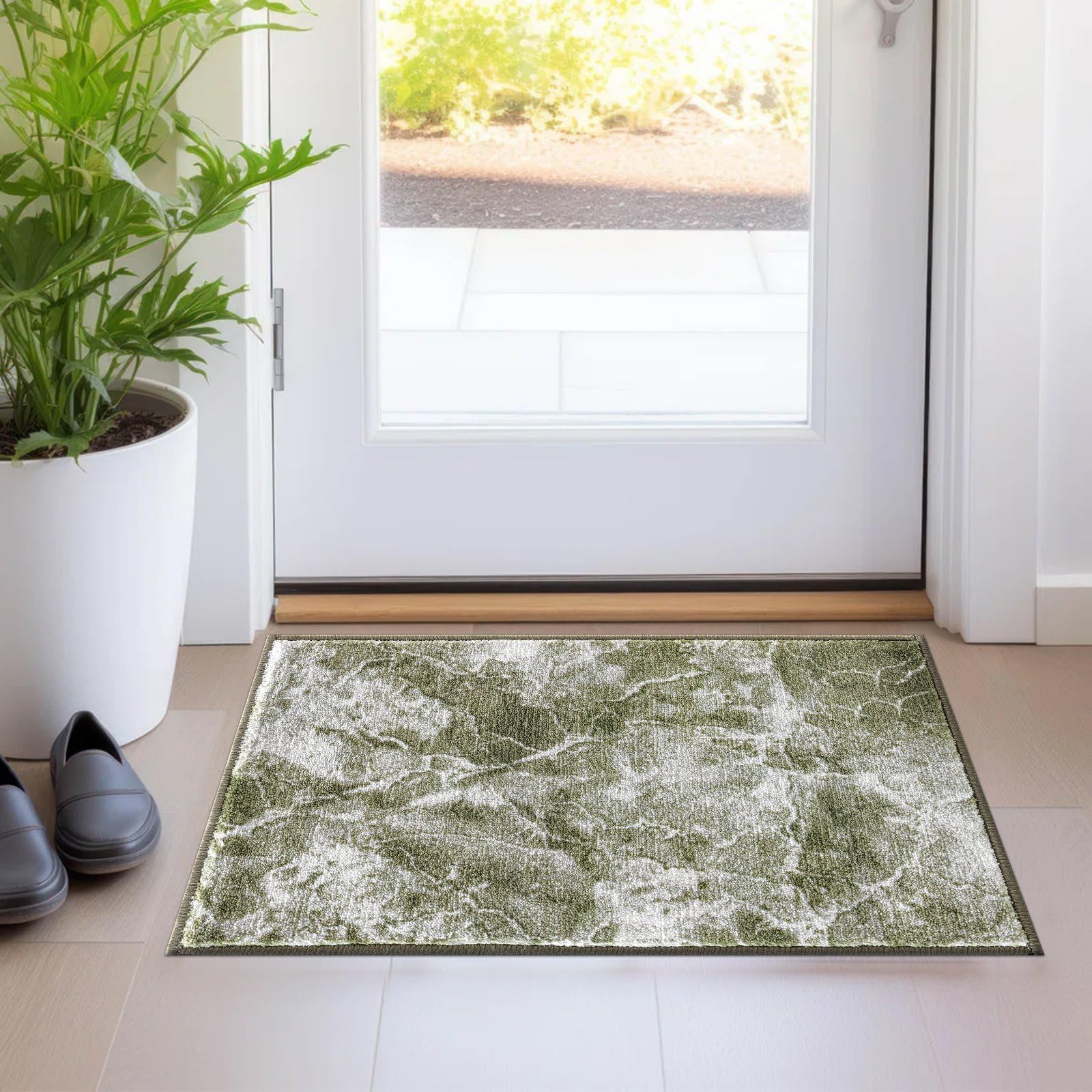 renoazul® Abstract Design Hall Runners Non Slip With Gel Backing - Marble Rug - 60 x 110 cm - Green - Washable Low Pile Rug, Carpet Runners For Kitchen - Ideal For Living Room, Bedside, Lounge