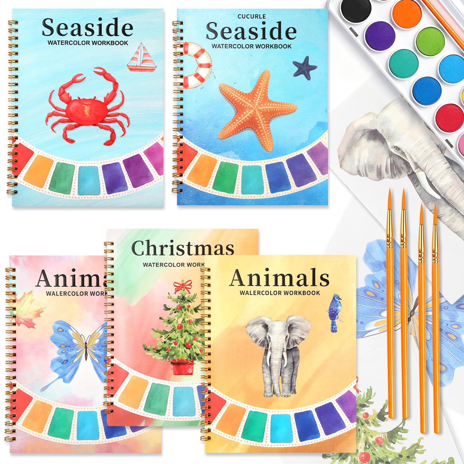 Jetec Aquarell-Arbeitsbuch für Erwachsene, Anfängerfreundliches Aquarell-Malset, Aquarell-Übungsbuch, entspannend, einfach zu malen, Wassermalbuch mit 12 Farben zum Verschenken von Kreativität, Freude
