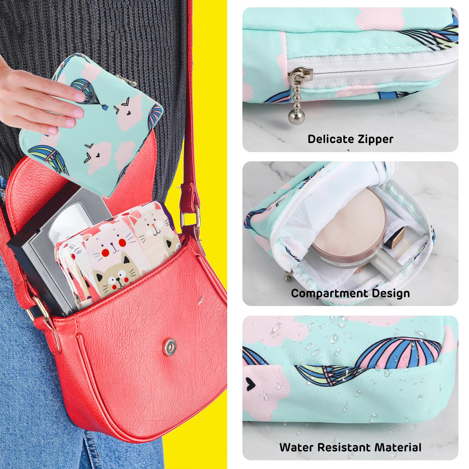 3Pcs Period Bag Sanitary Napkin Storage Bag, Portable Menstrual Cup Pouch Period Bags for Teen Girls, Tampons Holder, Pad Bag, Feminine Care for Purse with Zipper