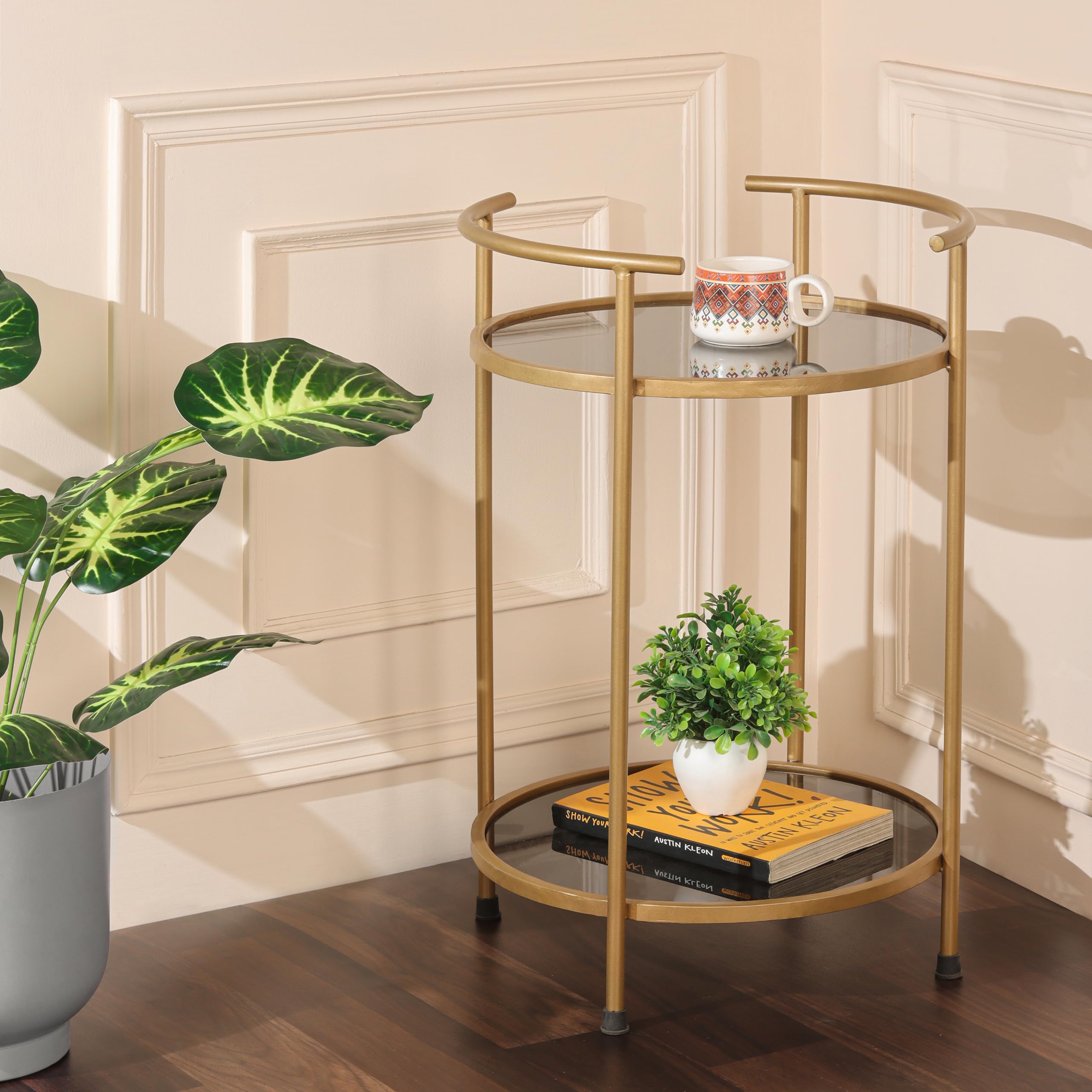 Rack for Living Room Rack Glass Console Rack with Storage Rack Living Room Furniture (matellic Leg)-image-25