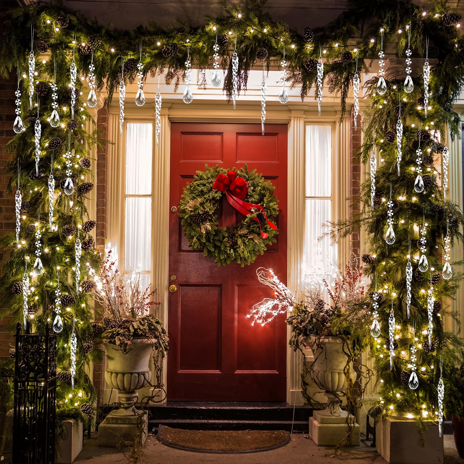 Kiiwah 20 Piezas Acrílico Adorno Colgante Decoración Navideña Carámbanos de Copo de Nieve, Cristal Carámbanos De Gotas Decoracion Colgantes de Navidad, Arbol Navidad Adornos para Invierno Decoracion