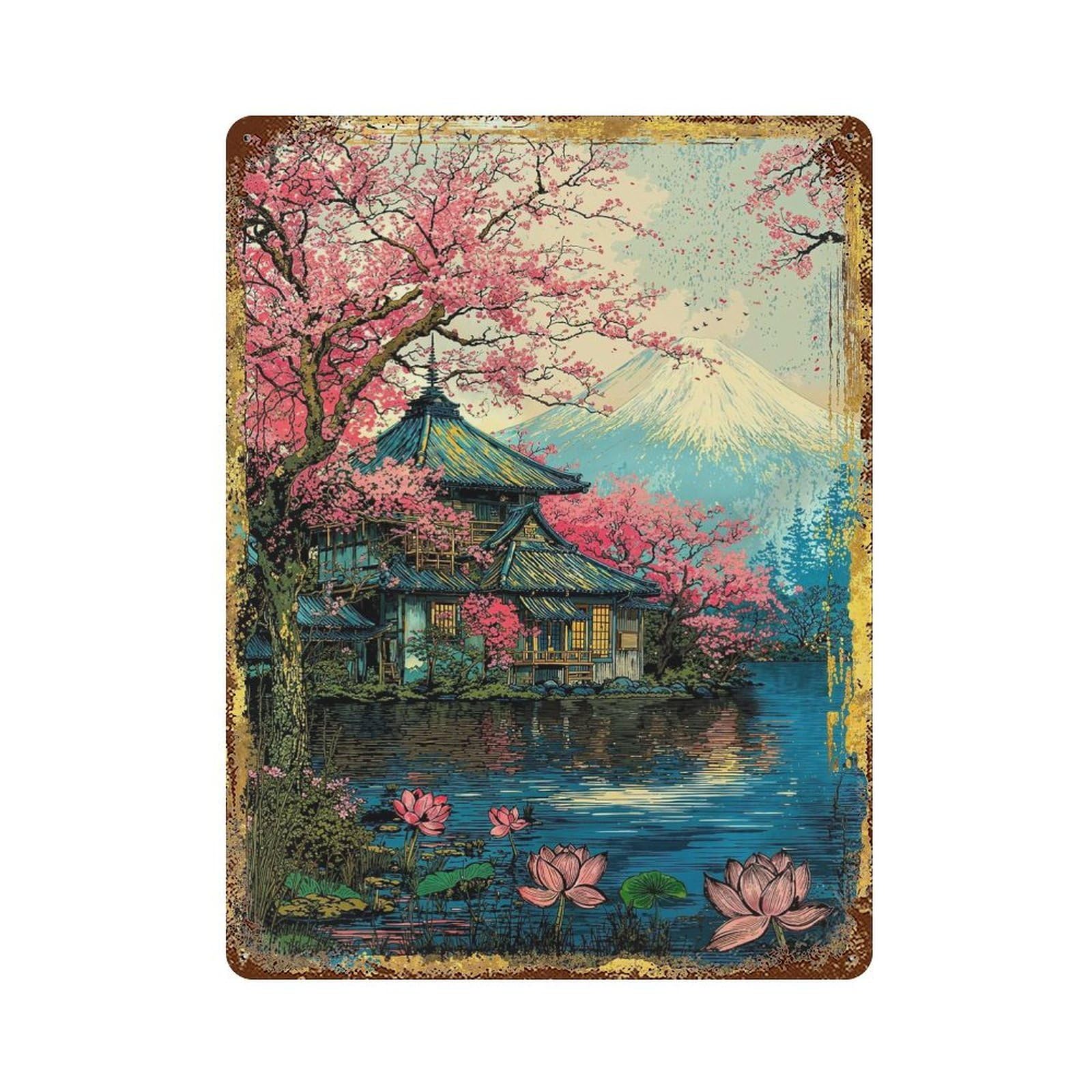 Fuji’s Sacred Bloom Retro Art Decorative Tin Sign 15.7"x11.8", Ideal for Garage, Bar And Workshop Decor