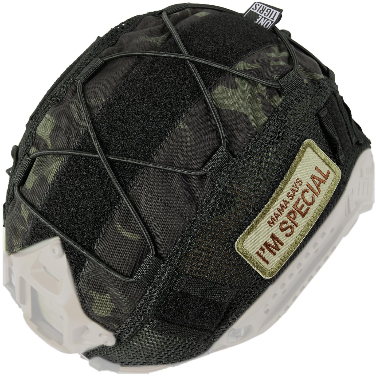 OneTigris Tactical Helmet Cover with Free Tactical Patch, Airsoft Fast Helmet Cover Camo Cloth Cover for Ops-Core Fast PJ Helmet in Size M/L, OneTigris PJ Airsoft Helmet in Size M/L(Without Helmet)