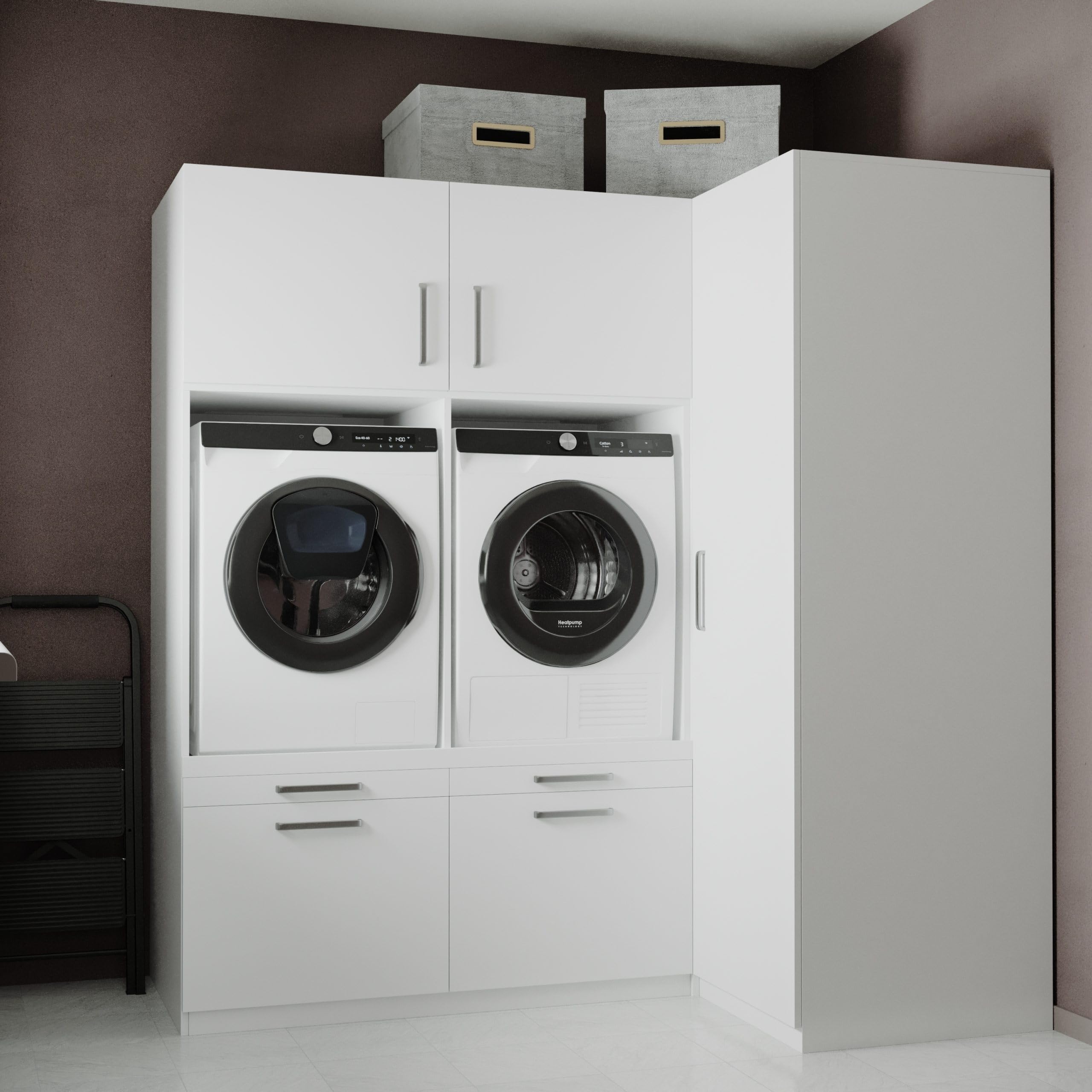 Lavadora Gabinete Bern - Lavadora elevadora - Conversión a máquina - 700(D)*2030(B)*2110(H) mm - Blanco - Diseño elegante, que ahorra espacio y ergonómico - Fácil de colocar