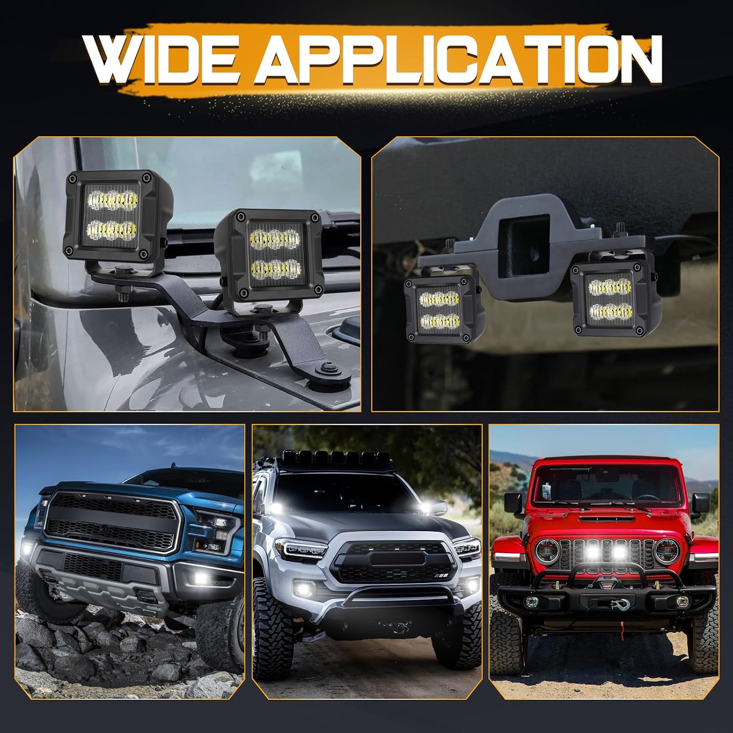 LED Cubes, 3 Inch 120W CREE LED Pods Off Road Driving Flood Cubes Light Ditch Fog Light Square Bumper Reverse Scene Lights for Truck Pickup UTV ATV SUV Boat 4x4 Car