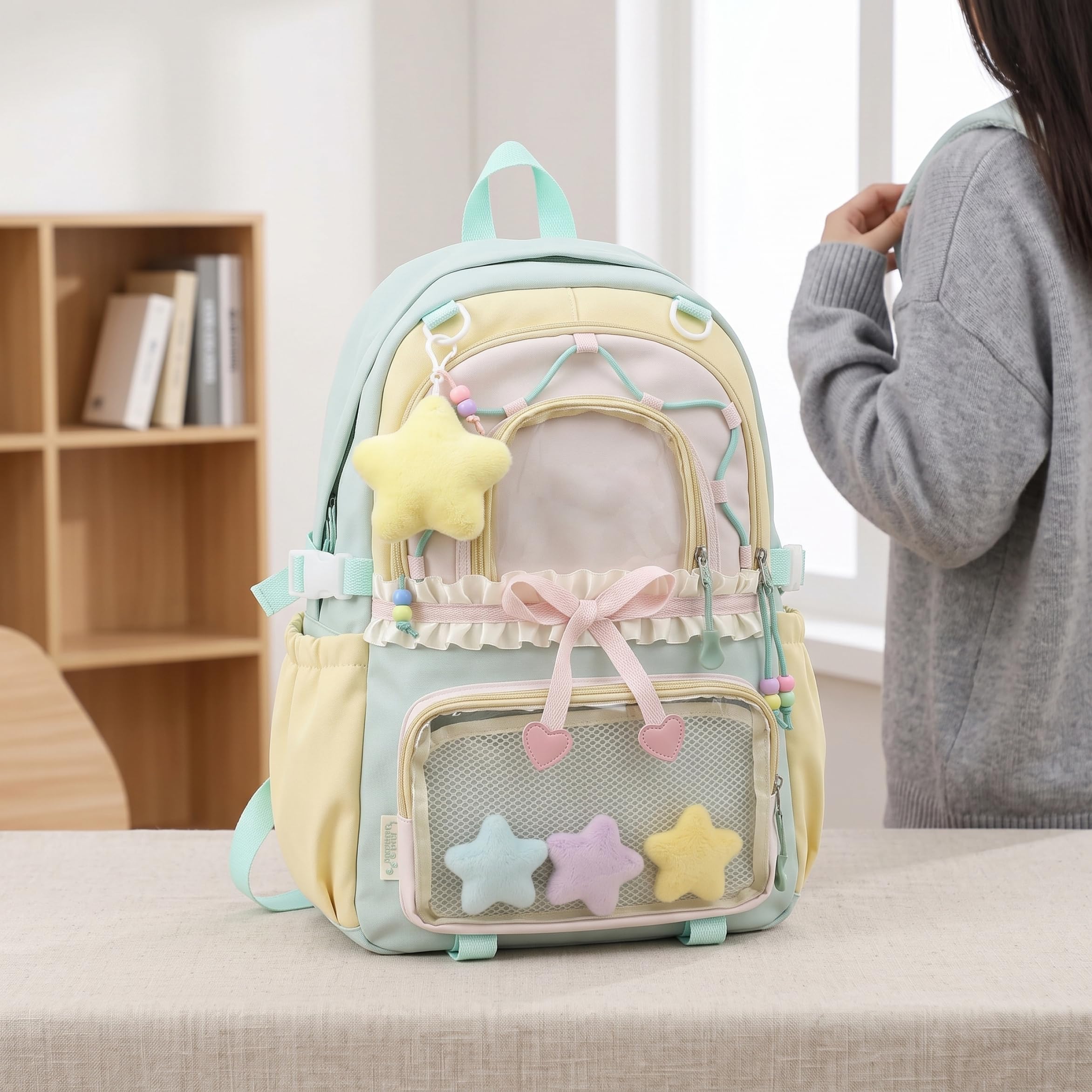 Zaino Ita con ciondolo a forma di stella e borsa Kawaii Ita, verde