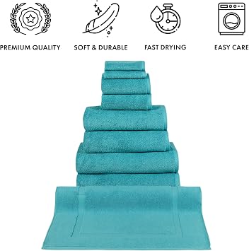 Classic Turkish Towels CTT - 9 Piece Premium Towel Set, 100% Turkish Cotton, Highly Absorbent & Comfy, Includes 2 Bath Towels, 2 Hand Towels, 2 Washcloths, 2 Bath Sheets & 1 Bath Mat | (Aqua)