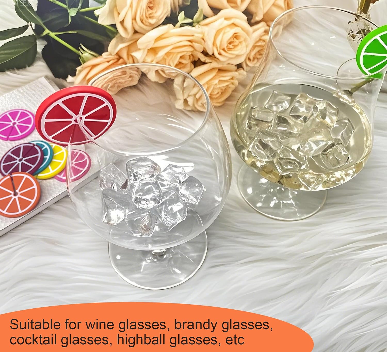 24 Pcs Silicone Wine Glass Charms, Reusable Drink Markers for Glass or Cups, Drink Identifiers Tags for Cups for Party/Wedding/Birthday/Bar（8 color