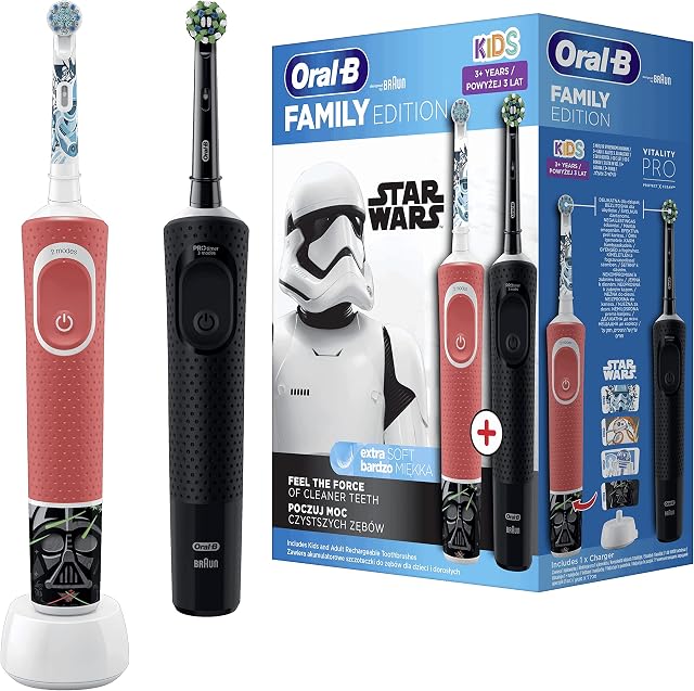 Oral-B Family Edition, Szczoteczki Elektryczne, 2 Sztuki: 1 Szczoteczka Elektryczna Oral-B Vitality Pro Black i 1 Szczoteczka Elektryczna Oral-B Kids Gwiezdne wojny