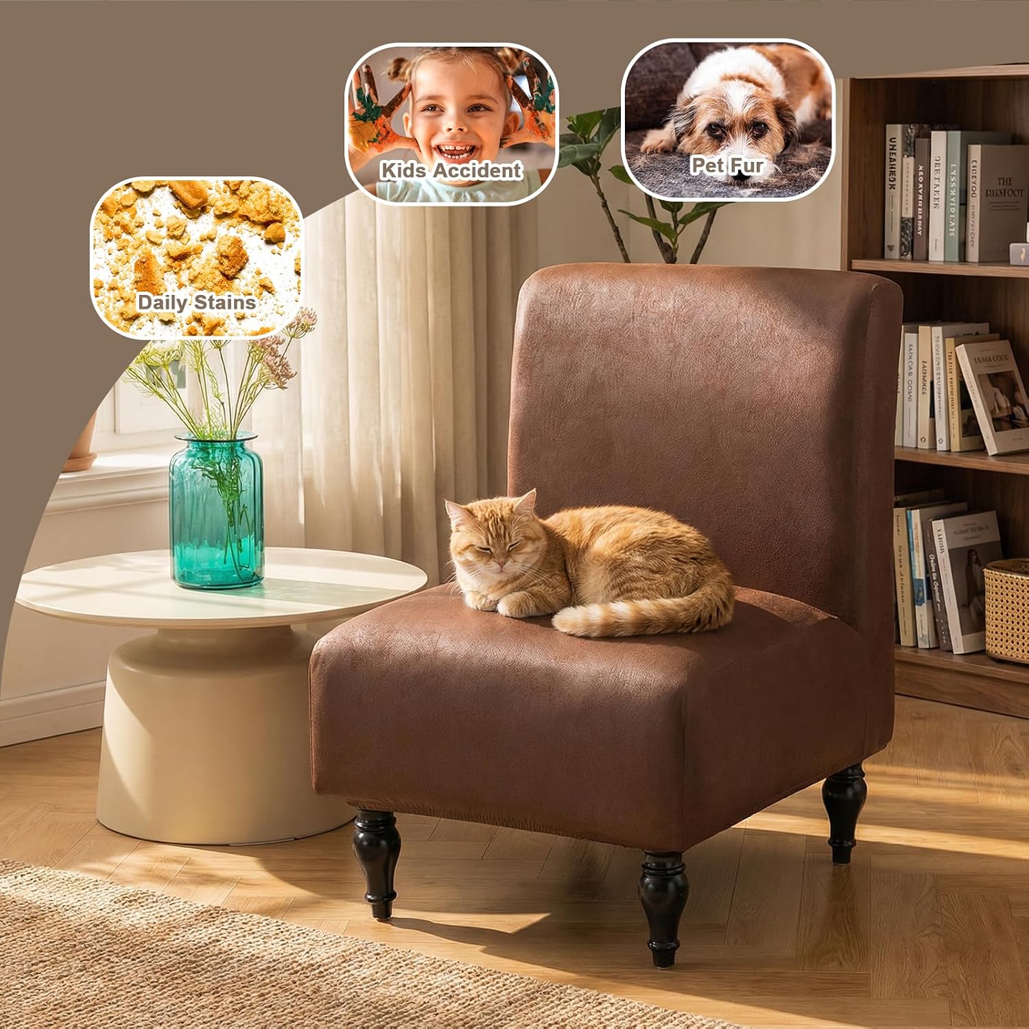 Eco-Ancheng Accent Chair Cover Armless Chair Slipcover 2PCS Stretch Jacquard Slipper Chair Cover Removable Slipcovers for Chairs Furniture Protector for Living Room,22