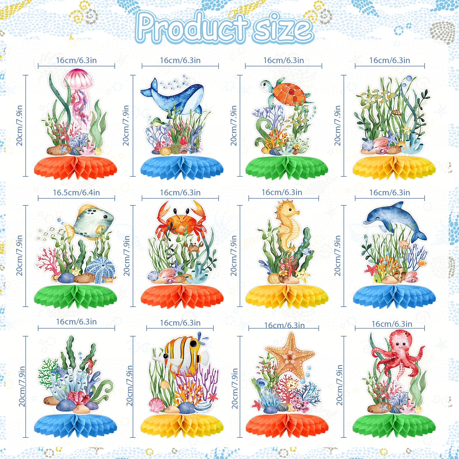 12Pcs Ocean Sea Animal Honeycomb Centerpieces,Tropical Fish Under The Sea Birthday Party Decor Table Centerpieces for Boys Girls Kids Baby Shower Ocean Themed Beach Photo Props Party Decor Supplies