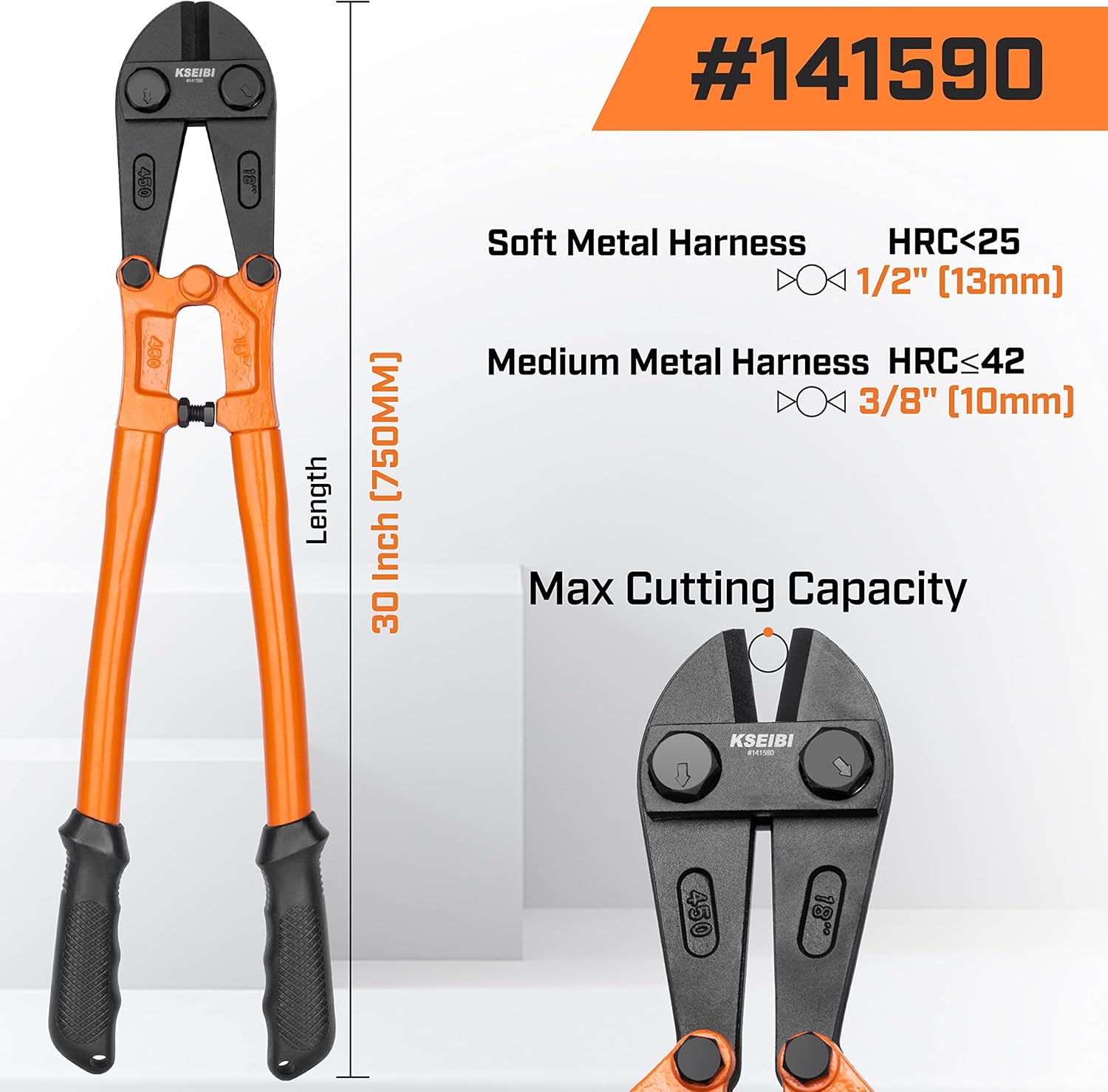 KSEIBI 141590 Heavy-Duty Large Bolt Cutter 30" for Cutting Fence, Steel Wire, Chain, Screws, Rivet, Padlock, and Metal Rods with Soft Grip Rubber Ergonomic Handle Cutters 30 Inch-750MM