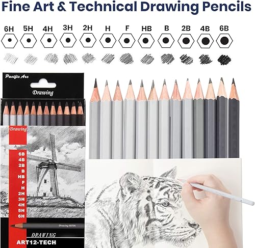 Miniatura 2 de Pacific Arc Lápices de dibujo de grafito prémium para artistas, paquete técnico, lápices profesionales para dibujar, dibujar, dibujar y sombrear,