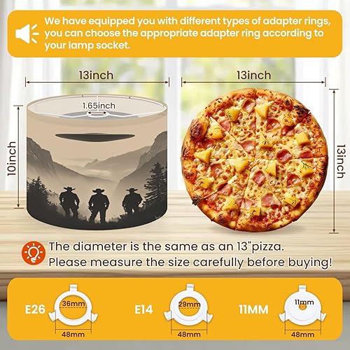 Miniatura 2 de Lamp Shades Set of 2 Vintage Ufo Western Landscape Retro Poster Black White Cowboy Funny Drum Lampshades for Floor Lamps Table Lamps Large