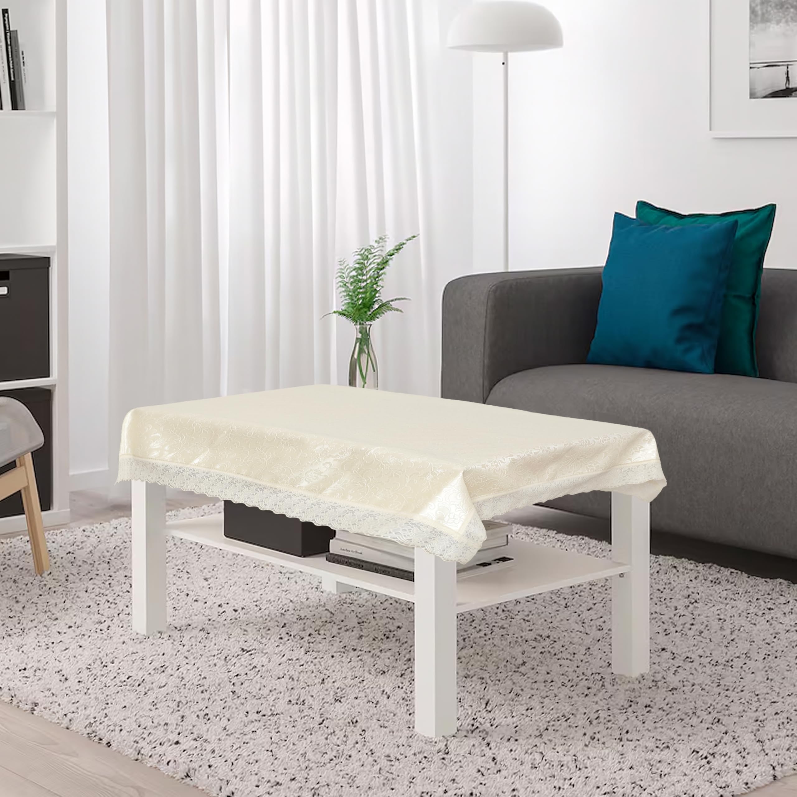 Table Cloth | PVC 4 Seater Center Table Cover | Table Sheet for Dining, Party, Events | Waterproof Protector | Indoor and Outdoor Use 60x40 (White)
