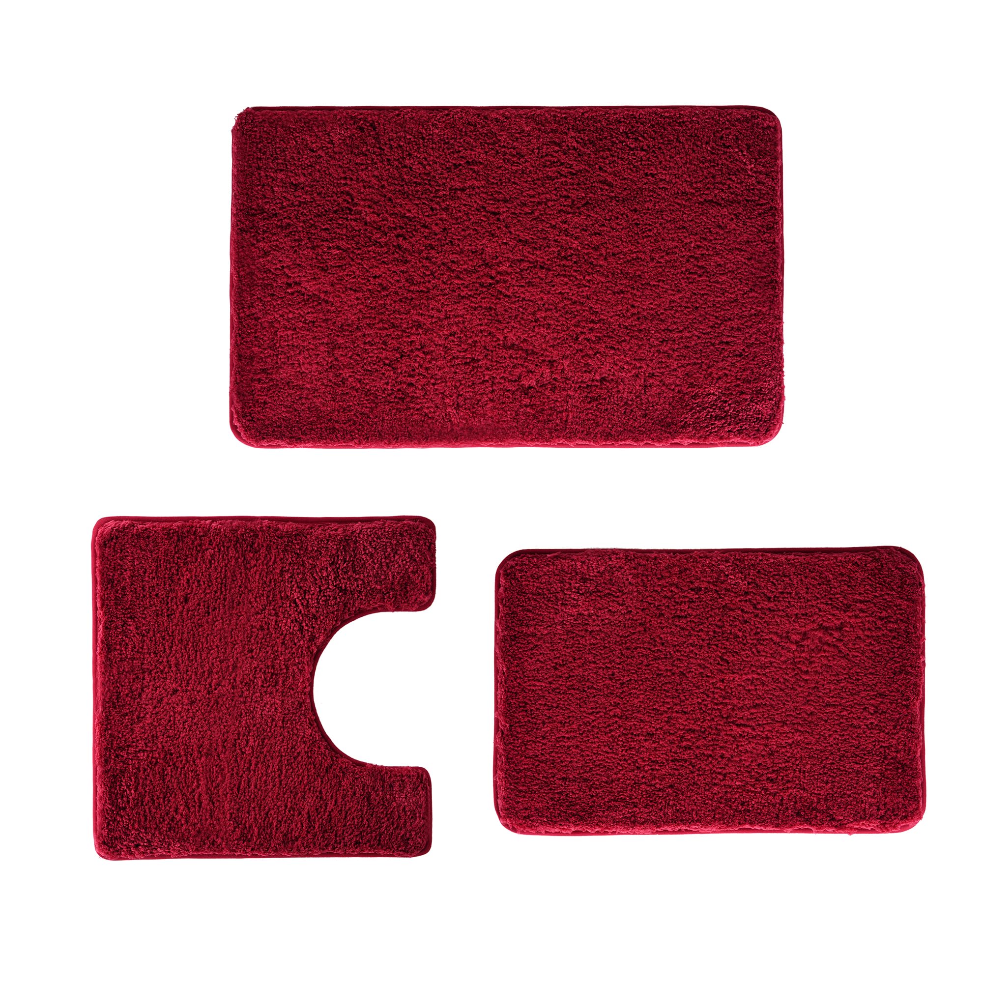 3 Pieces Luxury Bathroom Rug Set with U-Shaped Toilet Rug, Non-Slip Rubber Bottom, Thick Microfiber Fluffy Plush, Water Absorption, Quick Dry, Ultra Soft, Bath Mats for Bathroom, Tub(Dark Red)