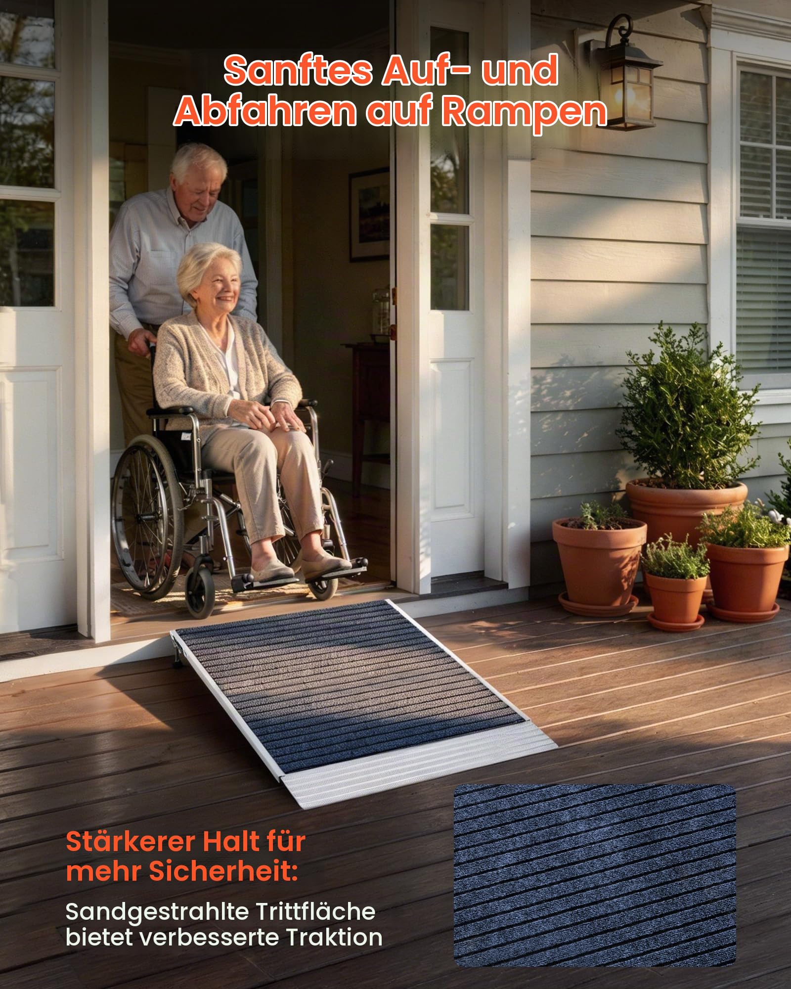 VEVOR Schwellenrampe 915x915mm, 317,5kg Belastbare Rollstuhlrampe mit Verstellbarer Höhe, rutschfeste Auffahrschiene aus Alu, Stabile Auffahrrampe für Rollstuhl Scooter Türschwelle Bordsteine Treppen
