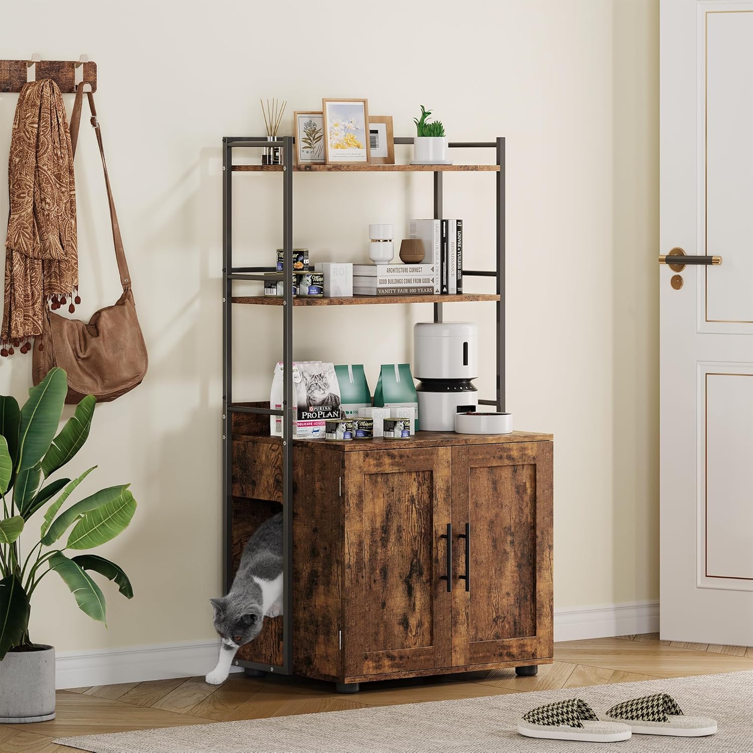 GAOMON Cat Litter Box Enclosure with Shelf Storage, 2in1