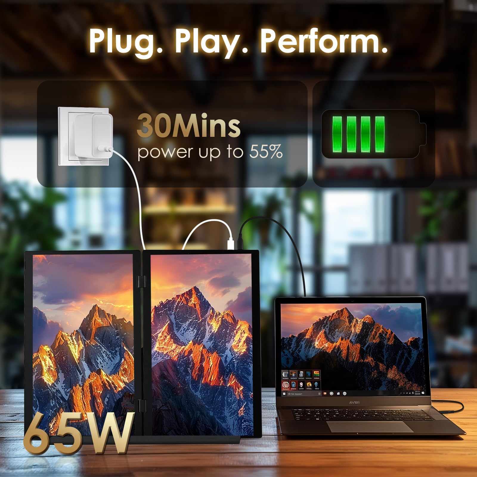 Lepow Portable Monitor 15.6'' 1080P USB-C Laptop Dual Screen