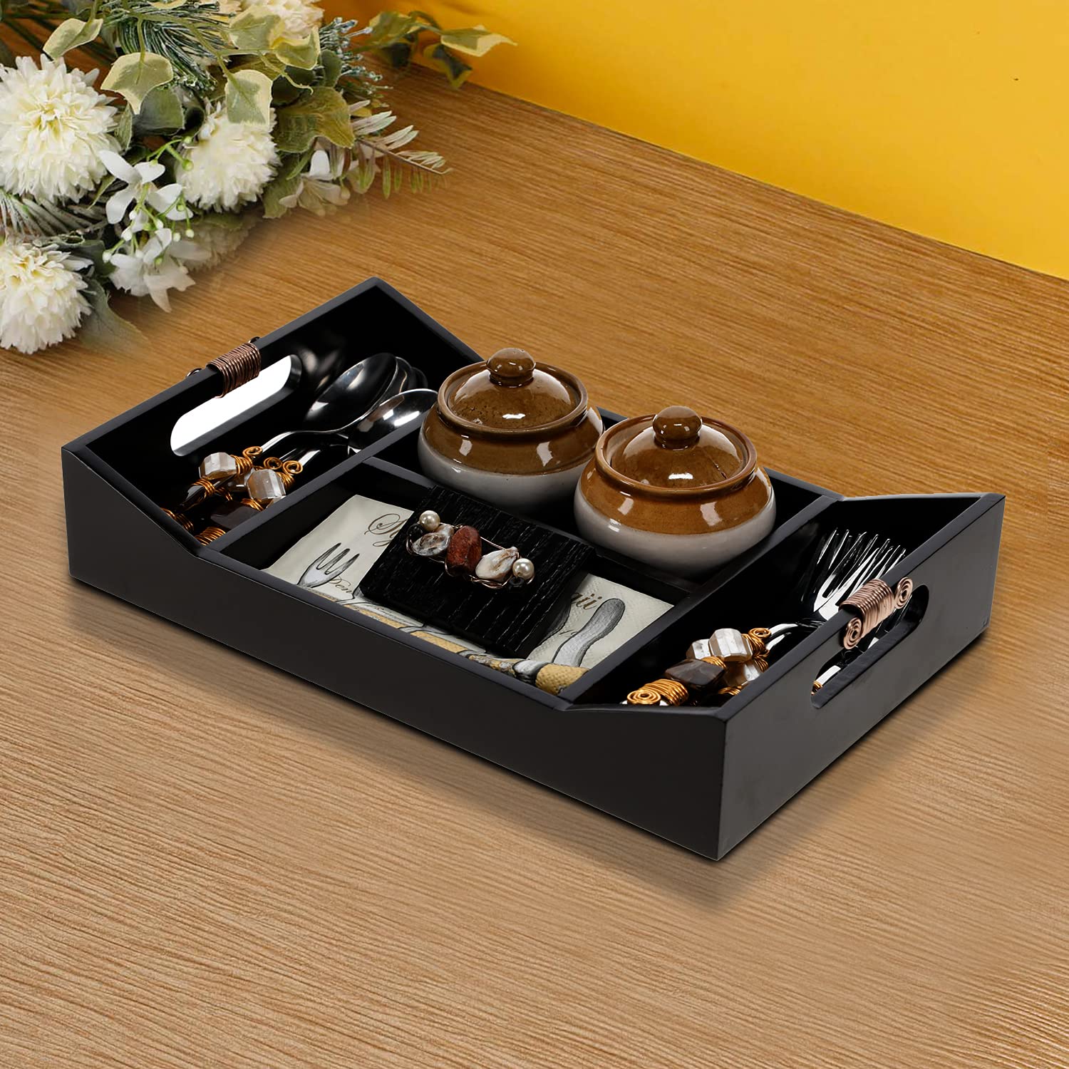 COCKTAIL Designer Wooden MDF Achaar Dining Organizer Multiuse Cutlery Holder Napkin Stand Tissue Slot Compact Rotating Spoon Fork Stand-Brown/Gold (Aachar Trey) (B097978HKV) Amazon Price History, Amazon Price Tracker