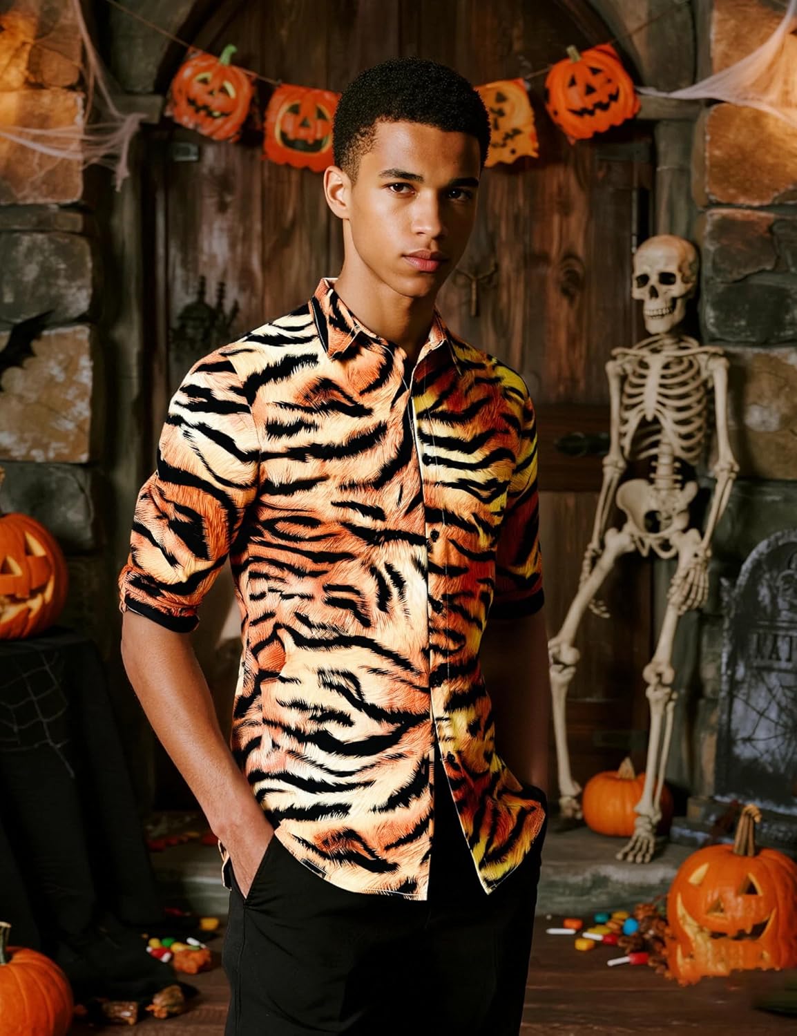 Men's Animal Print Novelty Button Down Long Sleeve Shirt, S-4XL - Image 3