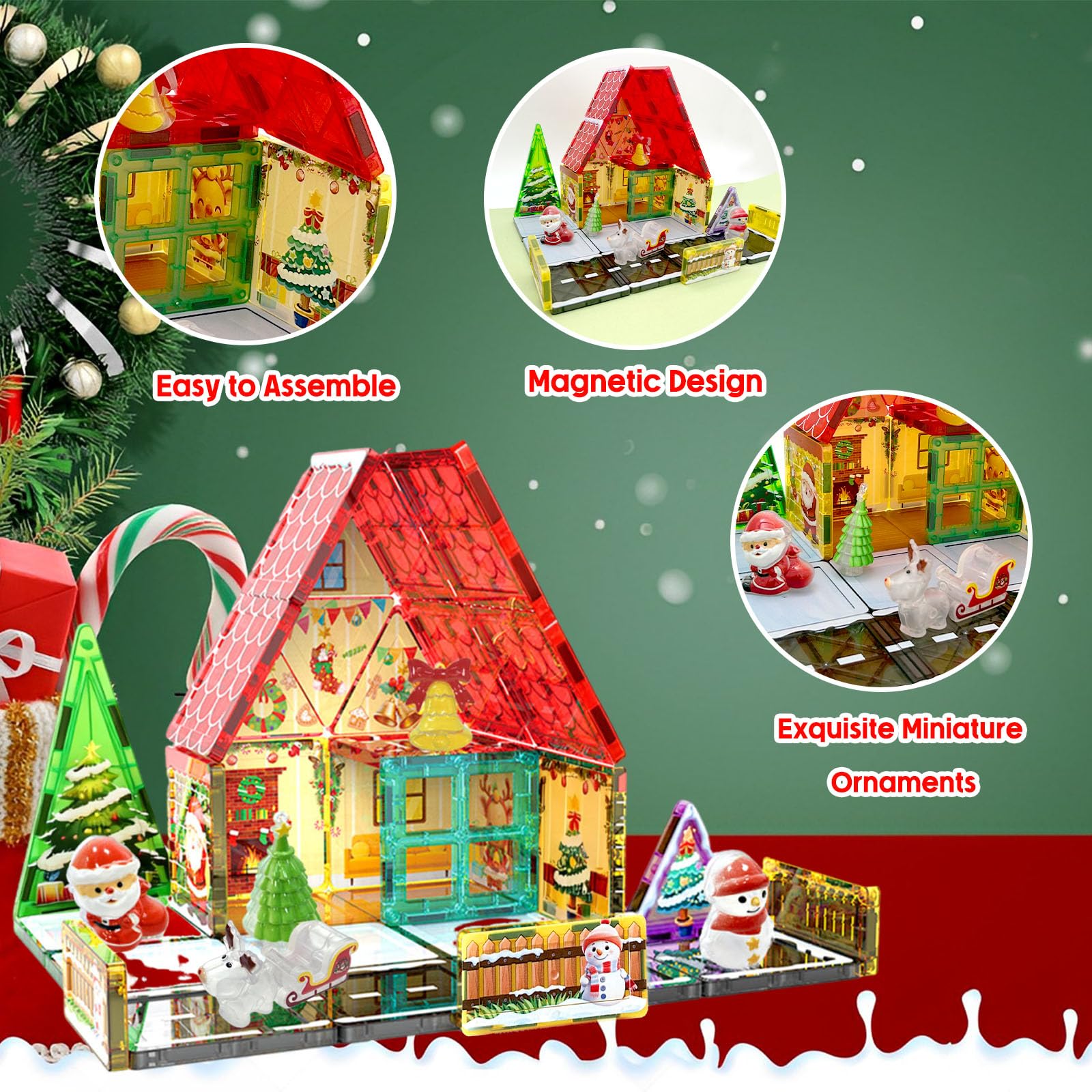 Set Costruzioni Magnetiche Natale 38 Pezzi: Albero, Pupazzo, Babbo Natale, Slitta E Blocchi Geometrici Per Decorazioni