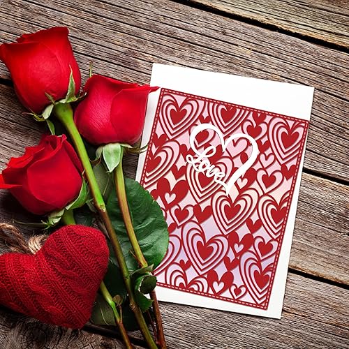 Miniatura 2 de ORIGACH 2 plantillas de troqueles de corte de metal, marco de fondo de corazón, troqueles de fondo de amor de San Valentín para hacer tarjetas,